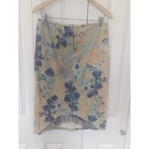Rare specialty Skirt - blue/cream floral patterned soft corduroy with stretch